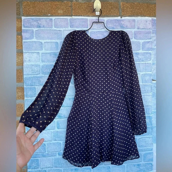 REFORMATION Viscose POLKA DOT Print V-BACK Balloon Sleeve WESTWOOD MINI Dress 0 - Picture 3 of 13